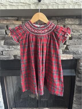 Lil Cactus Toddler Red Plaid Smocked Dress Ruffle Sleeves size 3T girls kids